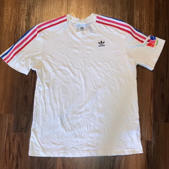 Adidas White Tee with Red and Blue Accents - Picture 1 of 6